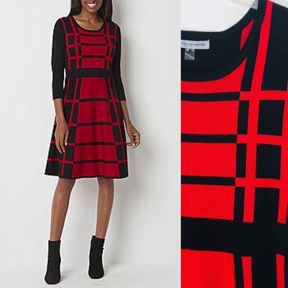Danny & Nicole Women Knit Dress Medium Red Half Sleeve Midi A-line Sweater New - Picture 1 of 13